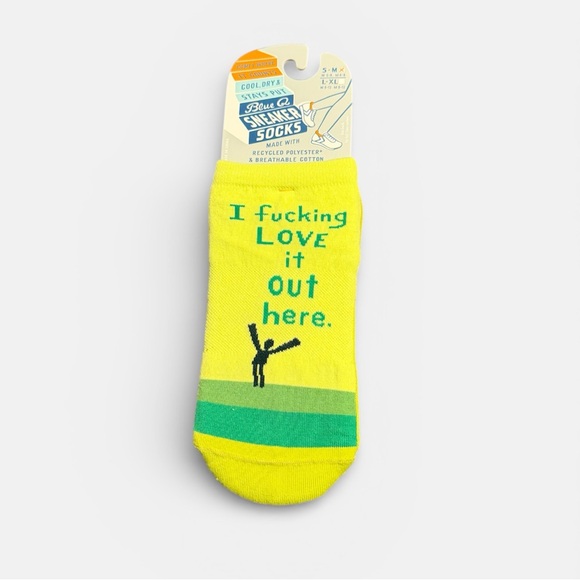 Blue Q Vibrant Yellow I F**king Love It Put Here Sneaker Socks - Picture 2 of 5